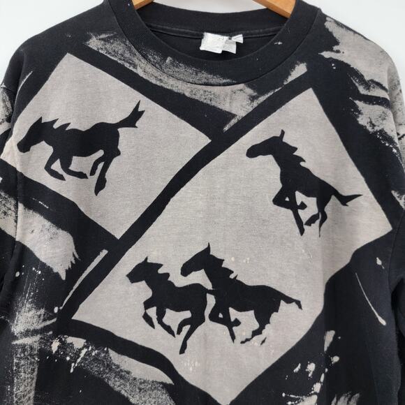 Vintage Unisex Western Horses Cowboy Equestrian Aztec Paint Brush T-Shirt Large - Picture 3 of 8